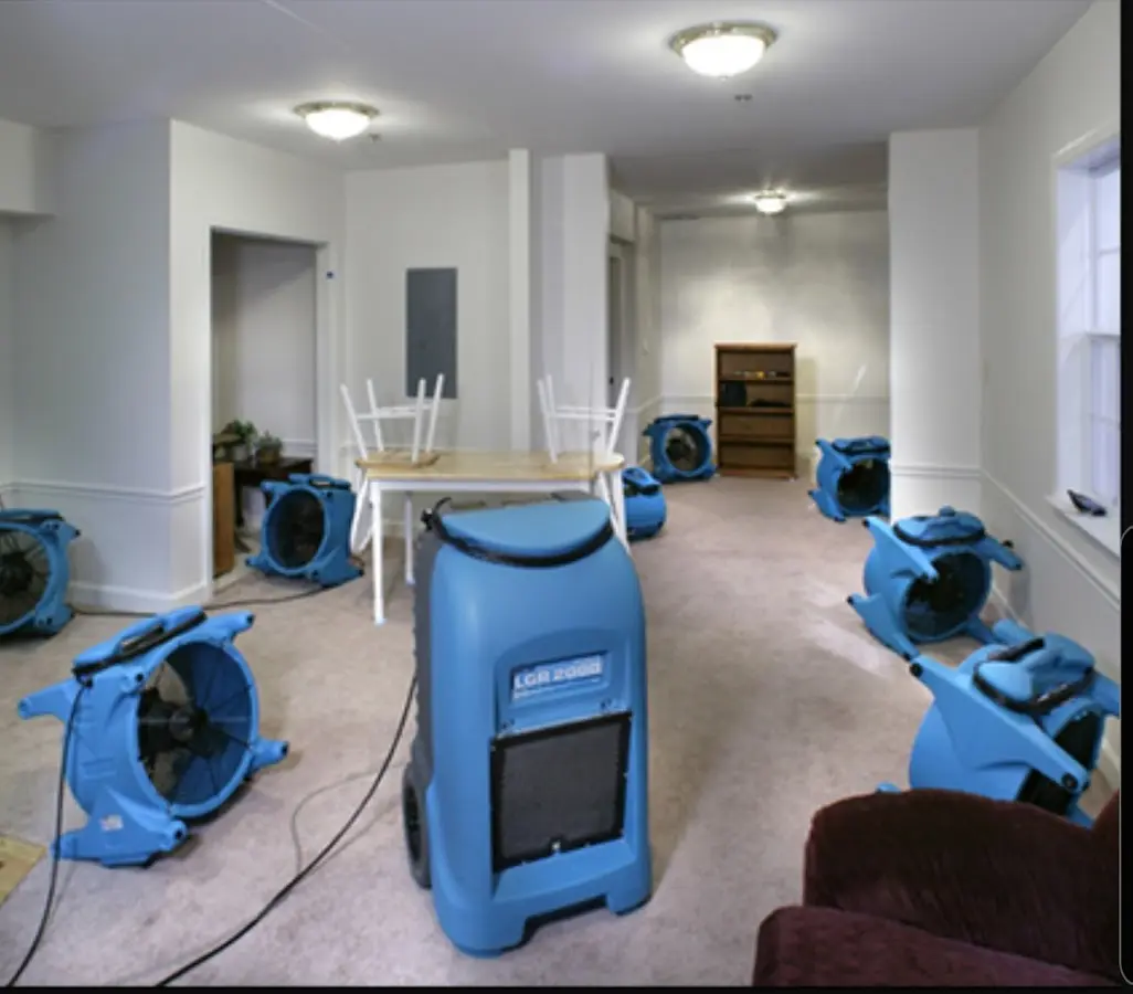 Air movers and dehumidifier setup for Water Extraction & Removal in Chatham